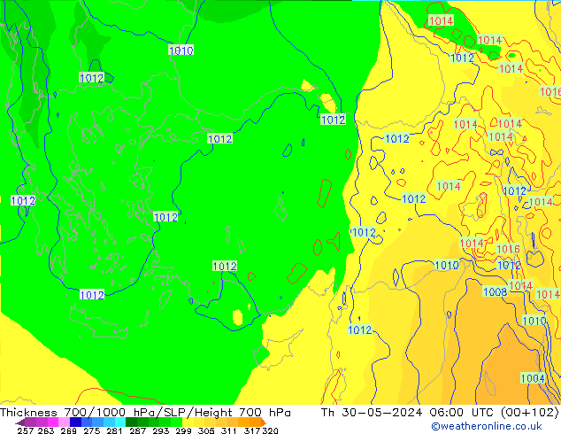 Thck 700-1000 hPa ECMWF  30.05.2024 06 UTC