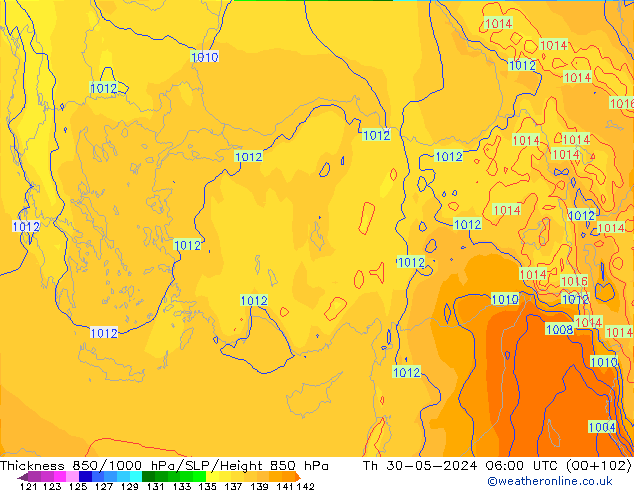 Thck 850-1000 hPa ECMWF  30.05.2024 06 UTC