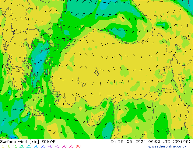 Prec 6h/Wind 10m/950 ECMWF dim 26.05.2024 06 UTC
