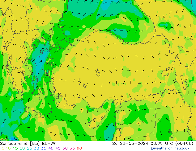 Prec 6h/Wind 10m/950 ECMWF dom 26.05.2024 06 UTC