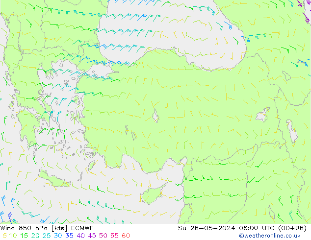 Wind 850 hPa ECMWF Su 26.05.2024 06 UTC