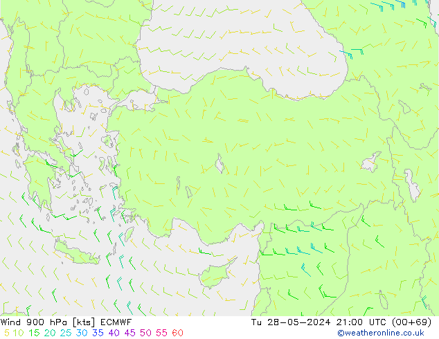 ветер 900 гПа ECMWF вт 28.05.2024 21 UTC