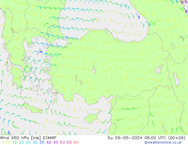 Prec 6h/Wind 10m/950 ECMWF dom 26.05.2024 06 UTC