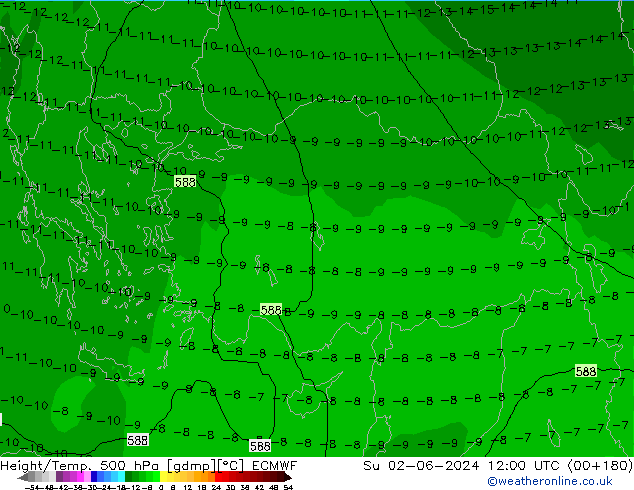 Z500/Regen(+SLP)/Z850 ECMWF zo 02.06.2024 12 UTC