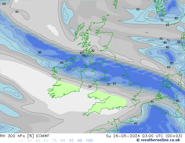 RH 300 hPa ECMWF Ne 26.05.2024 03 UTC