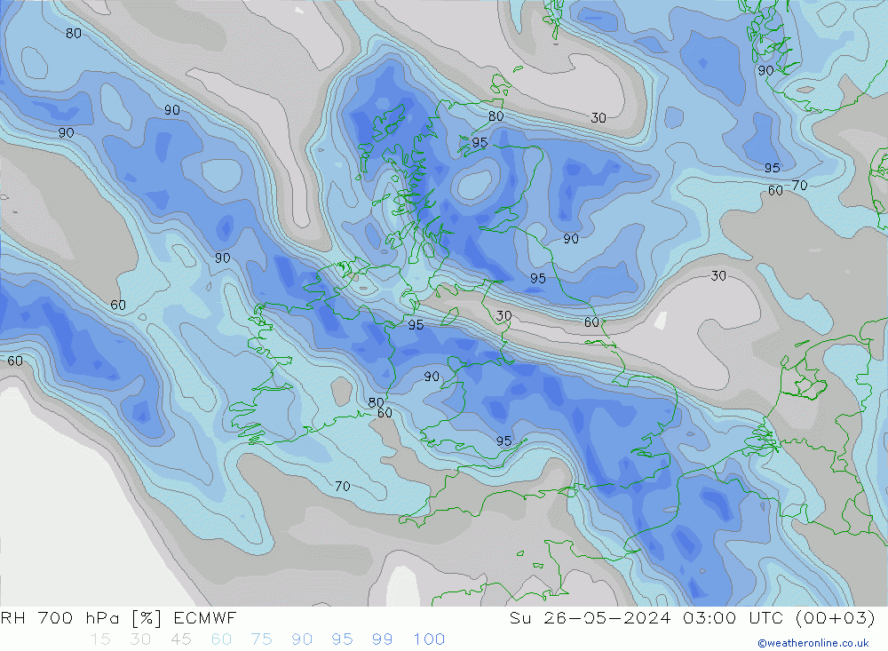 RH 700 hPa ECMWF Su 26.05.2024 03 UTC