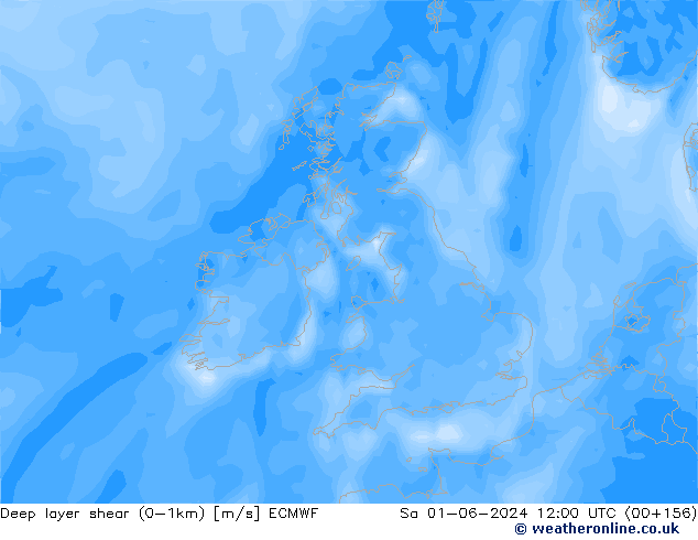 Deep layer shear (0-1km) ECMWF Sa 01.06.2024 12 UTC