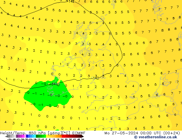 Z500/Rain (+SLP)/Z850 ECMWF Po 27.05.2024 00 UTC