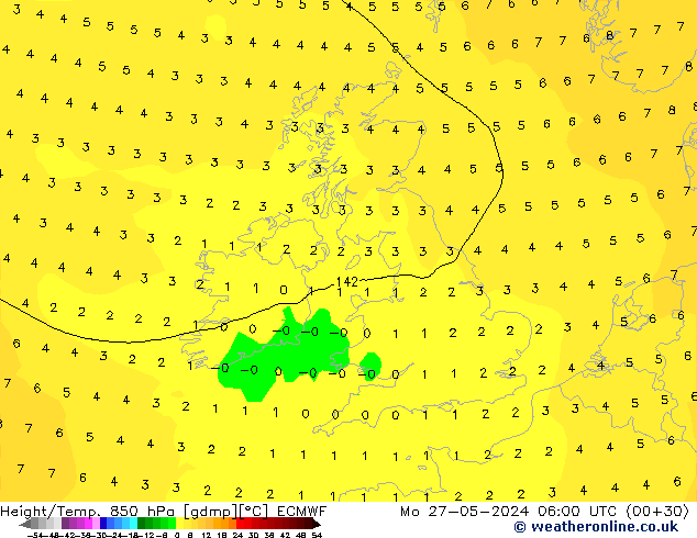 Z500/Rain (+SLP)/Z850 ECMWF Po 27.05.2024 06 UTC