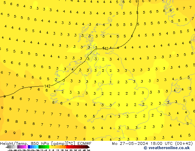 Z500/Rain (+SLP)/Z850 ECMWF Mo 27.05.2024 18 UTC