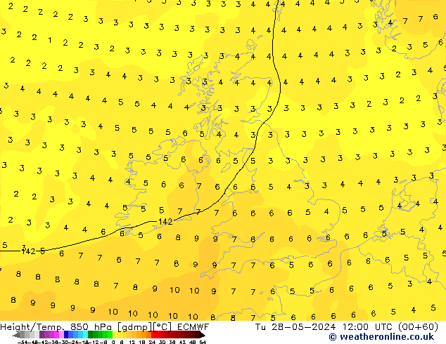 Z500/Rain (+SLP)/Z850 ECMWF Tu 28.05.2024 12 UTC