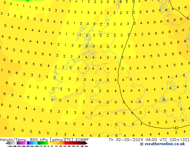 Yükseklik/Sıc. 850 hPa ECMWF Per 30.05.2024 06 UTC