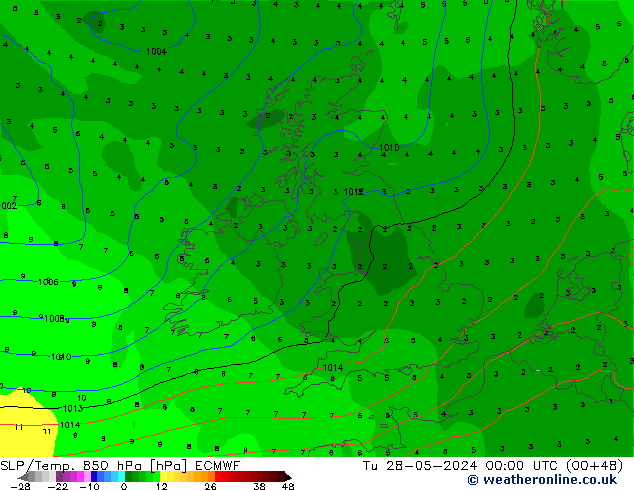 SLP/Temp. 850 hPa ECMWF di 28.05.2024 00 UTC