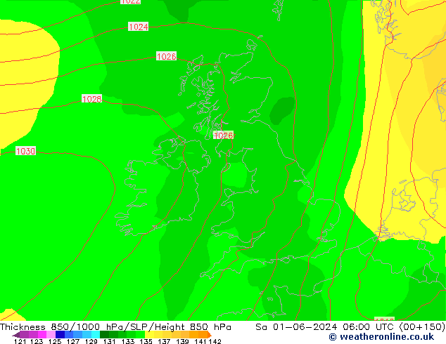 Dikte 850-1000 hPa ECMWF za 01.06.2024 06 UTC