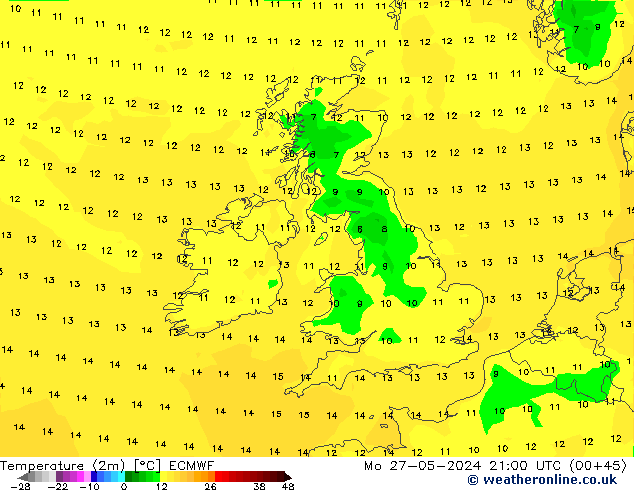 Sıcaklık Haritası (2m) ECMWF Pzt 27.05.2024 21 UTC