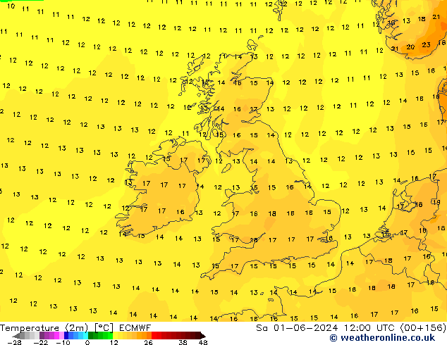 Temperaturkarte (2m) ECMWF Sa 01.06.2024 12 UTC