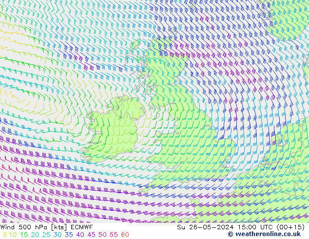 Wind 500 hPa ECMWF Su 26.05.2024 15 UTC