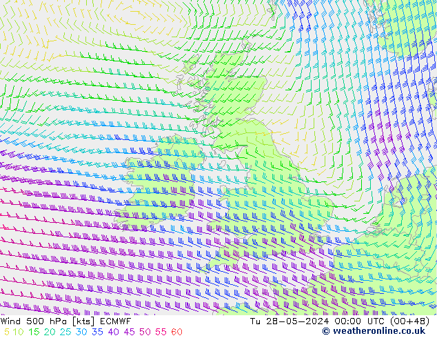 Wind 500 hPa ECMWF di 28.05.2024 00 UTC
