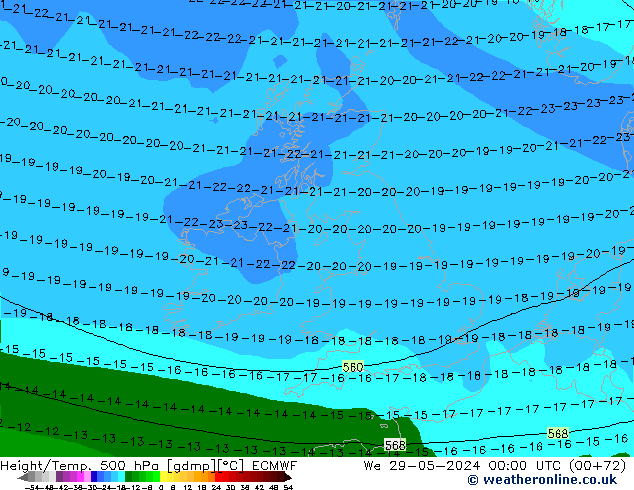 Géop./Temp. 500 hPa ECMWF mer 29.05.2024 00 UTC