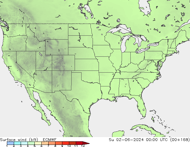  10 m (bft) ECMWF  02.06.2024 00 UTC