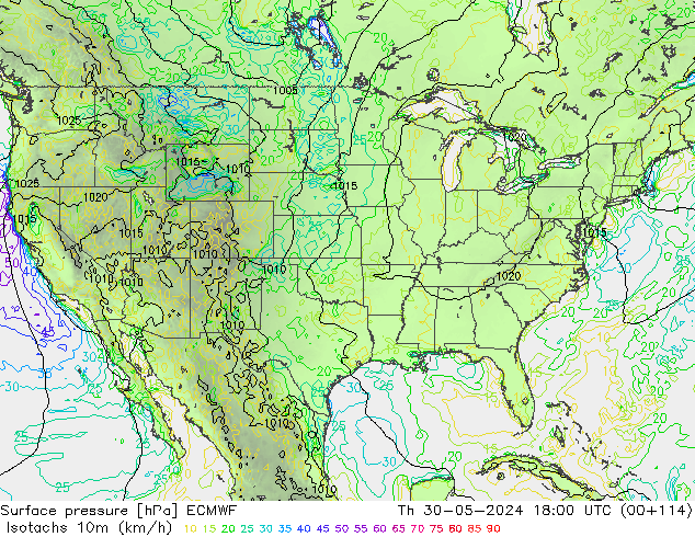 Eşrüzgar Hızları (km/sa) ECMWF Per 30.05.2024 18 UTC