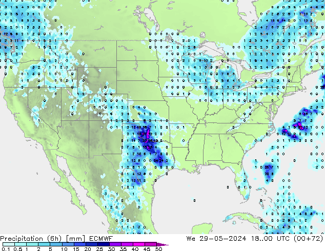 Precipitation (6h) ECMWF We 29.05.2024 00 UTC