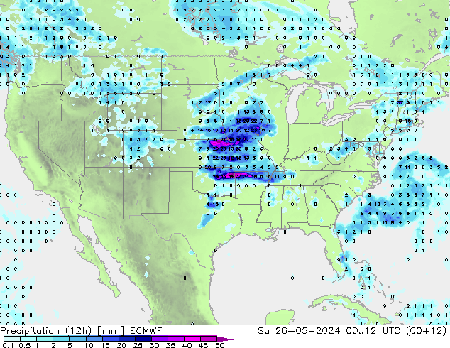 Precipitation (12h) ECMWF Su 26.05.2024 12 UTC