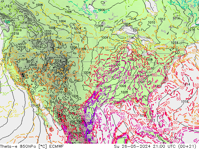 Theta-e 850hPa ECMWF Paz 26.05.2024 21 UTC