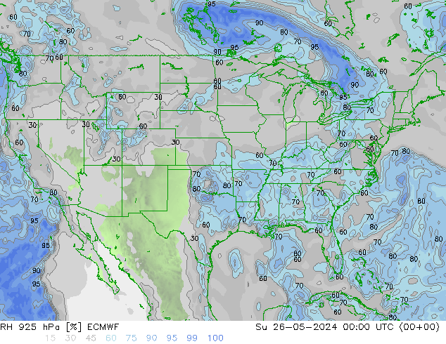 Humedad rel. 925hPa ECMWF dom 26.05.2024 00 UTC