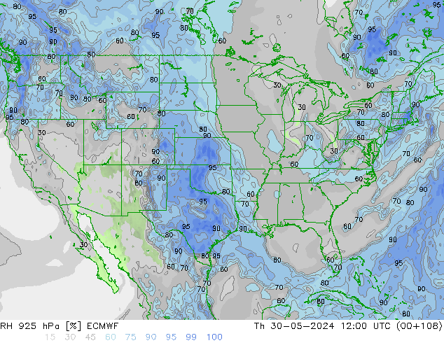 RH 925 hPa ECMWF Čt 30.05.2024 12 UTC