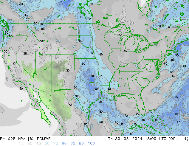 925 hPa Nispi Nem ECMWF Per 30.05.2024 18 UTC