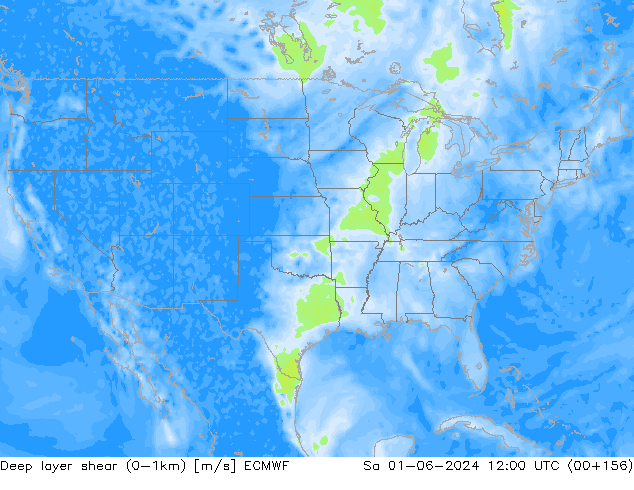 Deep layer shear (0-1km) ECMWF za 01.06.2024 12 UTC