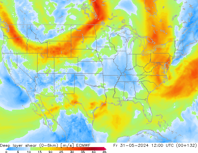 Deep layer shear (0-6km) ECMWF pt. 31.05.2024 12 UTC