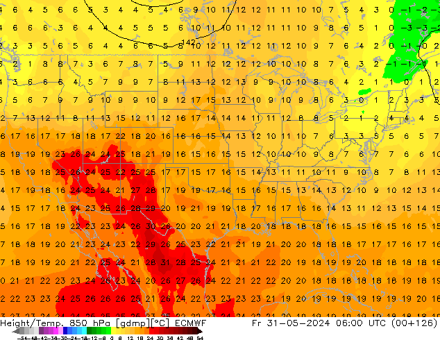 Height/Temp. 850 hPa ECMWF  31.05.2024 06 UTC