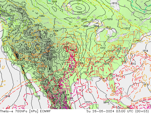 Theta-e 700hPa ECMWF Ne 26.05.2024 03 UTC