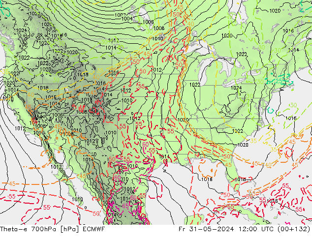 Theta-e 700hPa ECMWF  31.05.2024 12 UTC