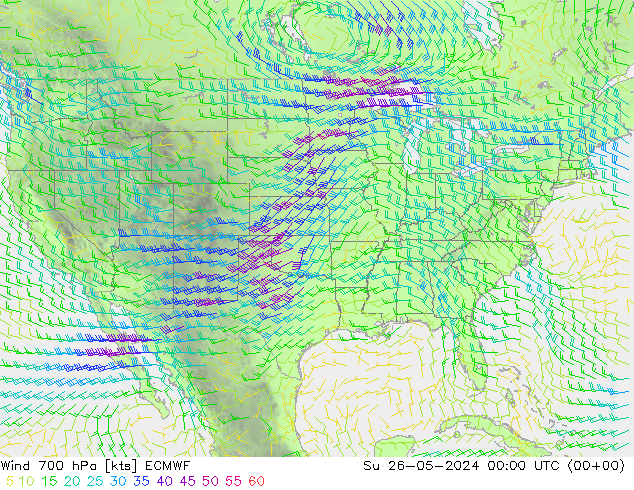 Wind 700 hPa ECMWF Su 26.05.2024 00 UTC