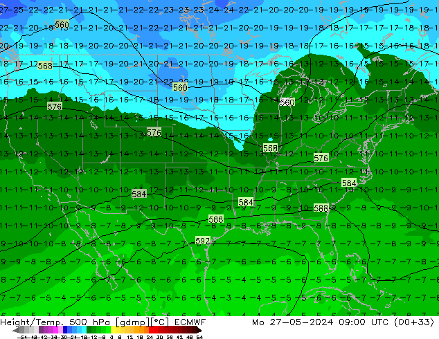 Height/Temp. 500 hPa ECMWF Mo 27.05.2024 09 UTC