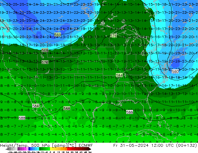 Height/Temp. 500 гПа ECMWF пт 31.05.2024 12 UTC