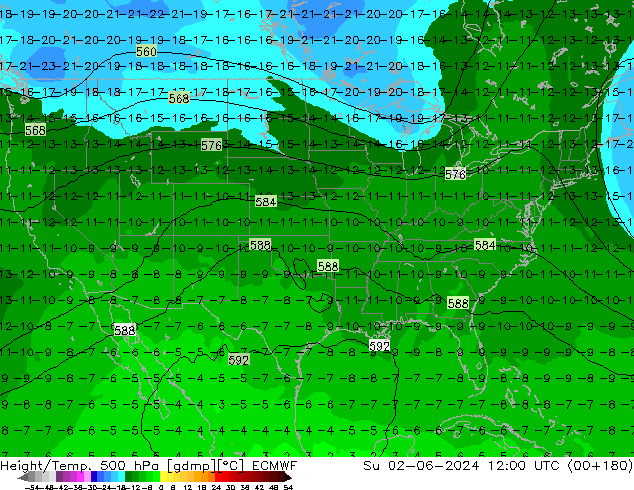 Z500/Rain (+SLP)/Z850 ECMWF Su 02.06.2024 12 UTC