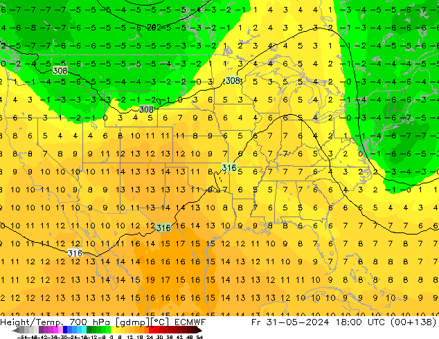 Height/Temp. 700 hPa ECMWF pt. 31.05.2024 18 UTC