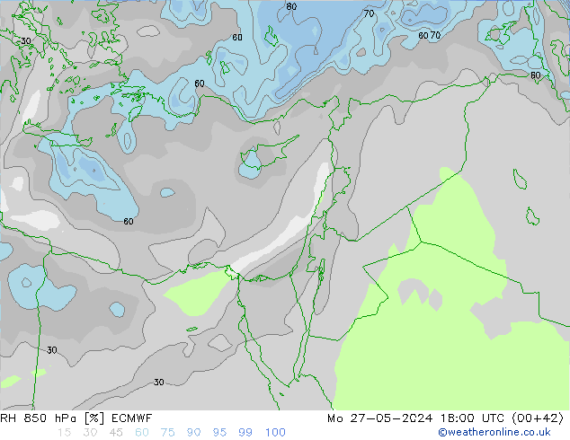 Humidité rel. 850 hPa ECMWF lun 27.05.2024 18 UTC