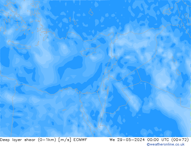 Deep layer shear (0-1km) ECMWF St 29.05.2024 00 UTC