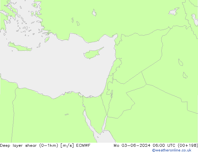 Deep layer shear (0-1km) ECMWF ma 03.06.2024 06 UTC