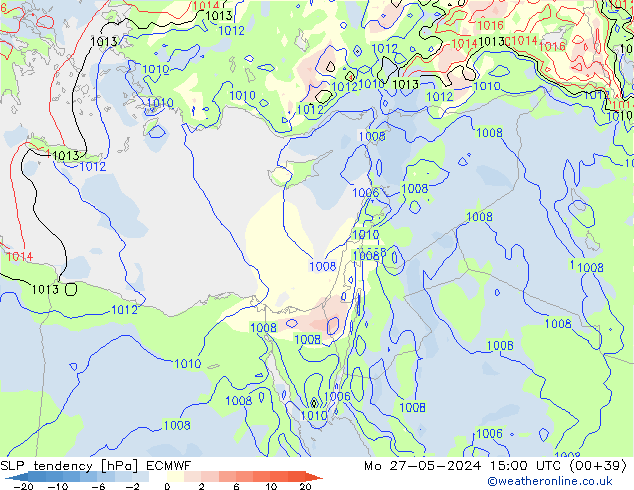 Tendance de pression  ECMWF lun 27.05.2024 15 UTC