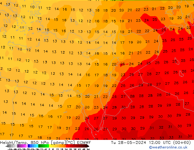 Z500/Rain (+SLP)/Z850 ECMWF Tu 28.05.2024 12 UTC