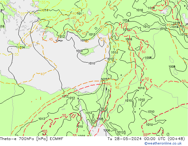 Theta-e 700hPa ECMWF  28.05.2024 00 UTC