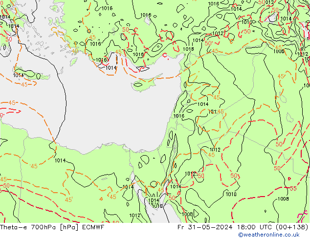 Theta-e 700hPa ECMWF vr 31.05.2024 18 UTC