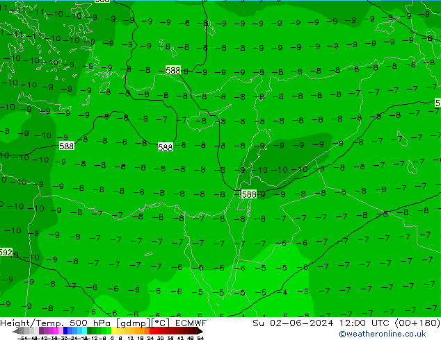 Z500/Rain (+SLP)/Z850 ECMWF Ne 02.06.2024 12 UTC