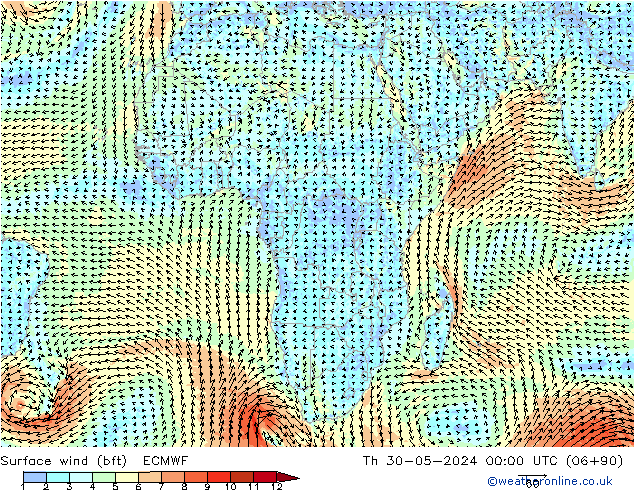 Surface wind (bft) ECMWF Th 30.05.2024 00 UTC